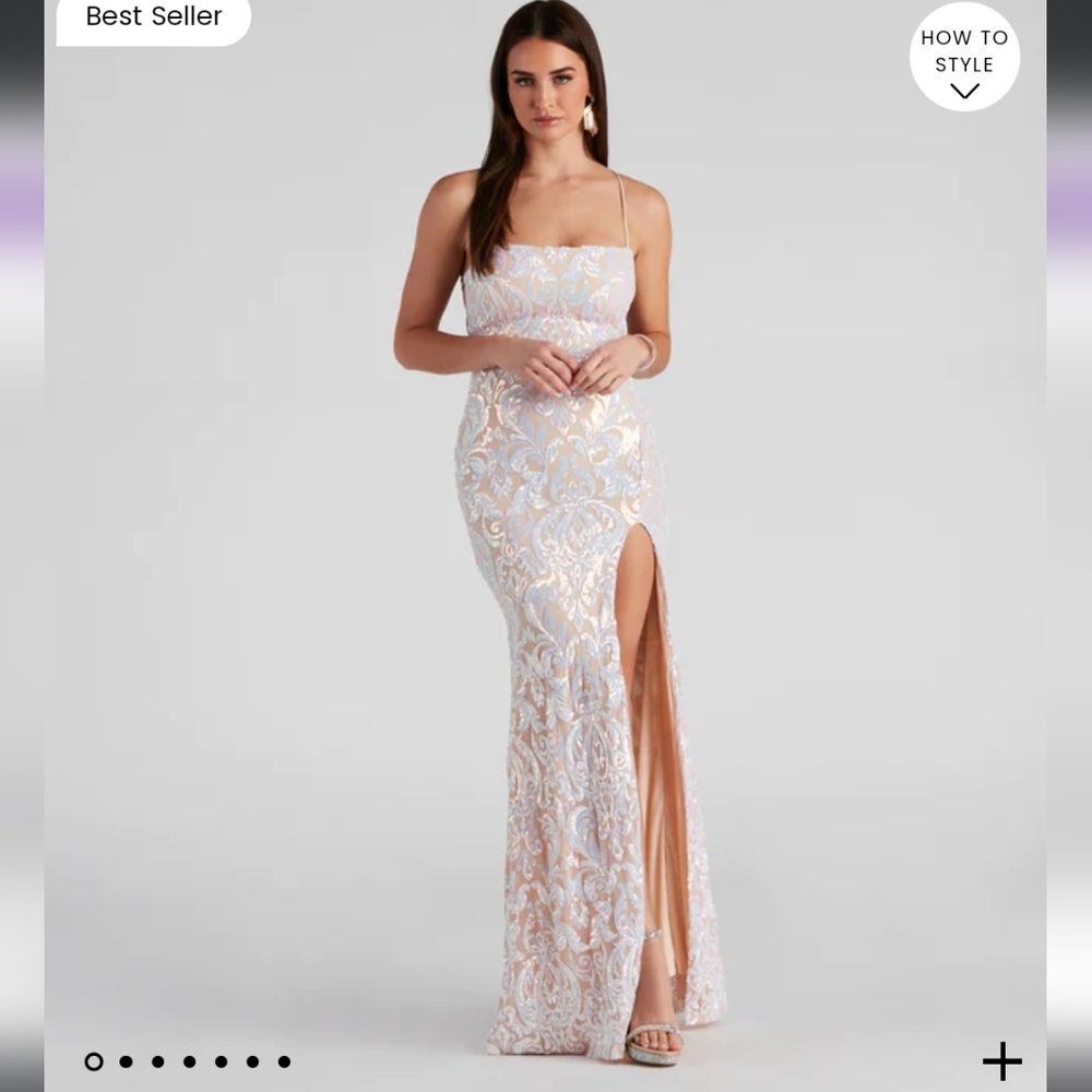 Priya Formal Iridescent Sequin Scroll Dress